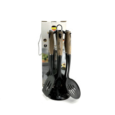 Набор кухонных принадлежностей Haus Roland HR926-1, 7 предметов с ручками под дерево. Черный (HR926-1) Набор кухонных принадлежностей Haus Roland HR926-1, 7 предметов с ручками под дерево. Черный (HR926-1)