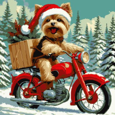 Картина по номерам "Песик в шапке" 30х30 см