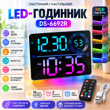Часы электронные 6692R настенные/настольные с календарем, будильником, термометром и пультом Часы электронные 6692R настенные/настольные с календарем, будильником, термометром и пультом
