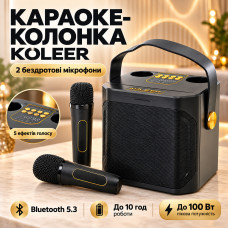 Портативная караоке Bluetooth-колонка Koleer+2 беспроводных микрофона 100 Вт Портативная караоке Bluetooth-колонка Koleer+2 беспроводных микрофона 100 Вт