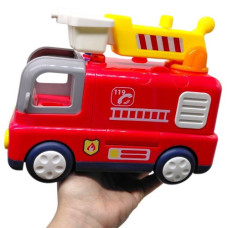 Музыкальная машинка "Пожарная машина" (песни, интересные факты, стишки, подсветка, сирена, 2 режима громкости, трещотки, телескопическа