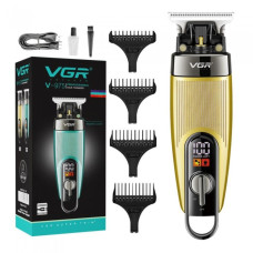 Аккумуляторная машинка триммер для стрижки волос и бороды с USB и LED дисплеем VGR V-975 Золотой