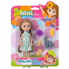 Детский игровой набор с куклой 618-18, 3 кролика, морковь, аксессуары