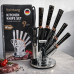 Кухонный набор ножей Rainberg RB-2323 чёрный с подставкой, нержавеющая сталь, 9 предметов,