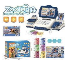 Кассовый аппарат калькулятор "Зоотрополис / Zootopia", сканер имеет красную подсветку, монеты, купюры, банковская карта (синий).