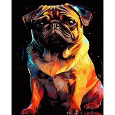 Картина по номерам на черном фоне "Яркий мопс" 40х50 см