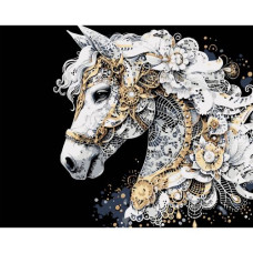 Картина по номерам на черном фоне "Лошадь с золотыми узорами" 40х50 см