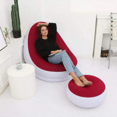 Надувное кресло диван 2в1 с пуфиком для ног A-Sofa до 120 кг Белый с красным