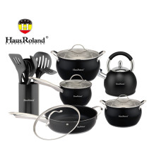 Набор посуды Haus Roland HR126-1, 18 предметов из нержавеющей стали: кастрюли 3,6/6,0 л, ковш 1,9 л, сковорода 2,9 л, чайник 3,0 ( Набор посуды Haus Roland HR126-1, 18 предметов из нержавеющей стали: кастрюли 3,6/6,0 л, ковш 1,9 л, сковорода 2,9 л, чайник 3,0 (