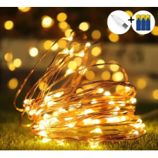 LED гирлянда от USB и Батареек 100 LED 2 в1 на 10м цвет ТЕПЛЫЙ БЕЛЫЙ