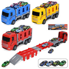 Трейлер інерція, 24см, 2в1 (трек, 65см, запуск), машинка 7см, 4шт, мікс видів, у пакеті, 24-20-8см	, 2090
