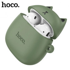 Беспроводные наушники вкладыши в кейсе HOCO EW45 + силиконовый кейс Кот Зелёный