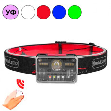 Фонарь налобный аккумуляторный M-006 XPG+8SMD+4SMD с сенсорным управлением, красный, синий, зеленый, белый, ультрофиолет Фонарь налобный аккумуляторный M-006 XPG+8SMD+4SMD с сенсорным управлением, красный, синий, зеленый, белый, ультрофиолет