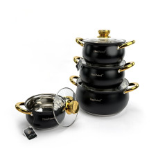 Набор кастрюль Haus Roland HR113-5, 4 шт из нержавеющей стали 1,9/2,6/3,6/6,1 л. Черный (HR113-5)