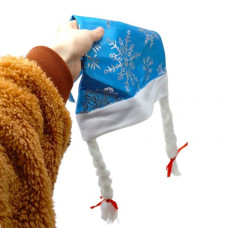 Новогодняя шапка с косичками голубая 62 см