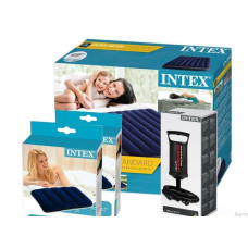 Надувной матрас 137 см Intex с двумя подушками и ручным насосом