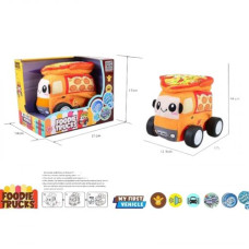 Машинка мягкая "Пицца", звуки транспорта, веселые мелодии, вибрация, съемный чехол, резиновые шины, на батарейках, в коробке