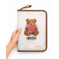 Папка на молнии, B5+, 20x27,5x2см, 400мкм диз. Мишка с сердцем