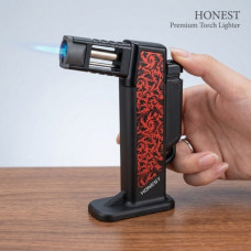 Газовая горелка Honest BCZ 484-1 с пьезоподжигом до 1300°C, для пайки и разжига Черная с Красным