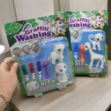 Набор для творчества "Graffiti Washing" (2 флоксовые фигурки животных, 3 цветных фломастера, щеточка) - Жираф и обезьяна