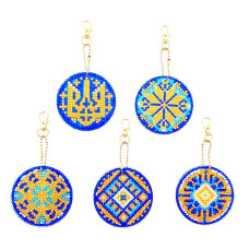 Набор брелков алмазная выкладка Украинские орнаменты BR39, 5 штук Набор брелков алмазная выкладка Украинские орнаменты BR39, 5 штук