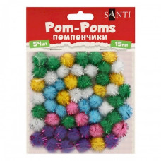Декоративные помпоны с люрексом для творчества 954656 цветные, d-15 мм, 54 шт
