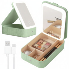 Портативный кейс-органайзер для косметики с зеркалом и подсветкой Зелёный Портативный кейс-органайзер для косметики с зеркалом и подсветкой Зелёный