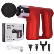 Аккумуляторный массажер для тела мышечный портативный ручной 4 насадки Fascial Gun KH-740 Красный