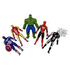 Набор героев 3099-19 (120/2) 5 фигурок, подсветка на груди, средняя высота 17 см, подвижные конечности и голова, в пакете