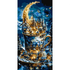 Картина по номерам с красками металлик "Рождественский сказочный город" 40х80 см