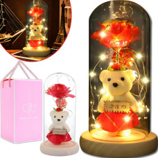 Хрустальная роза в колбе с мишкой и сердечком I Love You, красная работа от батареек Хрустальная роза в колбе с мишкой и сердечком I Love You, красная работа от батареек