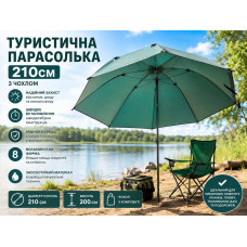 Туристический зонт 210см с чехлом Пляжный зонт восьмиугольный из износостойкой водоотталкивающей ткани Туристический зонт 210см с чехлом Пляжный зонт восьмиугольный из износостойкой водоотталкивающей ткани