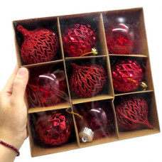 Новорічні прикраси. кульки, 9 штук, діаметр 7см, в коробці