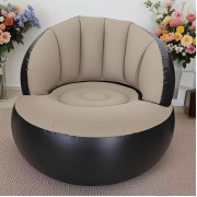 Надувное кресло с насосом 85х74 см, до 100кг / Кресло надувное велюровое / Кресло-груша Бежевый