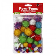 Декоративные помпоны с люрексом для творчества 955438 d-8 мм,15 мм,25 мм, 54 шт