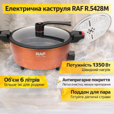 Электрическая кастрюля с равномерным нагревом и антипригарным покрытием RAF R.5428M 1350W