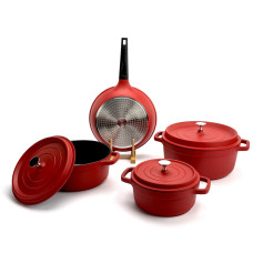 Набор посуды UAKEEN VK-21, 7 предметов из литого алюминия. Красный матовый (VK-21) Набор посуды UAKEEN VK-21, 7 предметов из литого алюминия. Красный матовый (VK-21)