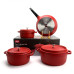 Набор посуды UAKEEN VK-21, 7 предметов из литого алюминия. Красный матовый (VK-21)