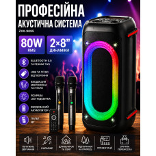 Профессиональная акустическая система ZXX-9095 2×8″ / Колонка с LED-подсветкой и двумя микрофонами Профессиональная акустическая система ZXX-9095 2×8″ / Колонка с LED-подсветкой и двумя микрофонами