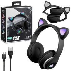 УЦЕНКА! Детские наушники LED с кошачьими ушками Cat Ear STN-28 ЧЕРНЫЕ (Плохая упаковка 3051)