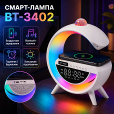 Настольная RGB лампа с колонкой, дискослой и беспроводной зарядкой, BT 3402, Белая / Умная лампа ночник / Смарт лампа Настольная RGB лампа с колонкой, дискослой и беспроводной зарядкой, BT 3402, Белая / Умная лампа ночник / Смарт лампа