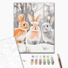 Картина по номерам "Зайки в зимних шубках" 40x40 см.