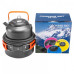 Набор туристической металлической посуды для походов Camping cooking DM 308 с карабином Черный с оранжевым