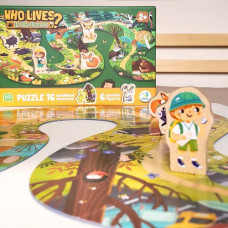 Пазл "Кто живет в лесу?" (16 картонных деталей + 6 деревянных фигурок)