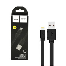 Кабель HOCO X5 iPhone Lightning Bamboo, зарядний, плоский, 1м, 2.4A, Чорний, 90671-1