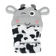 Прорезыватель-рукавичка "Коровка", серый