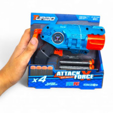 Іграшковий пістолет механічний з барабаном та мʼякими набоями (4 шт.)(15 х 11см) Іграшковий пістолет механічний з барабаном та мʼякими набоями (4 шт.)(15 х 11см)