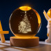 Ночник 3D шар хрустальный Рождество RGB на деревянной подставке USB