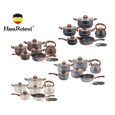 Набор посуды Haus Roland HR120-1 (14 предметов) из нержавеющей стали: кастрюли 2,6/3,6/6,1 л; ковш 1,9 л; сковорода 2,9 л; чайник Набор посуды Haus Roland HR120-1 (14 предметов) из нержавеющей стали: кастрюли 2,6/3,6/6,1 л; ковш 1,9 л; сковорода 2,9 л; чайник