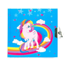 Блокнот на замочке "Единорог с радугой", голубой